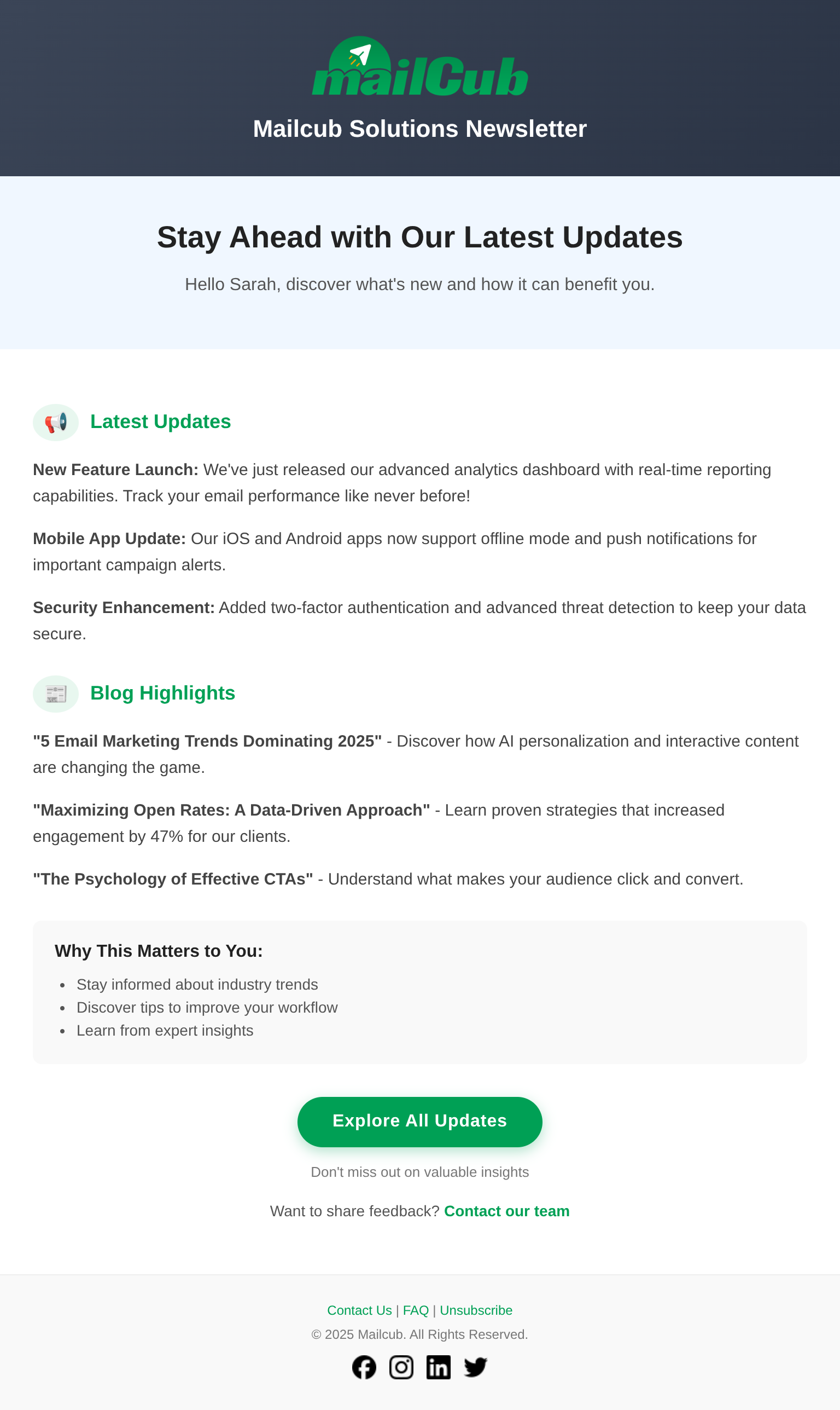 MailCub template example with CTA button