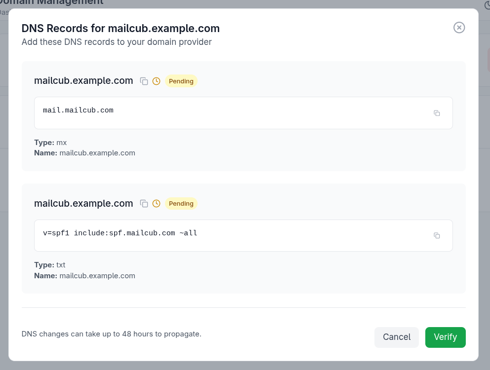 domain verification popup