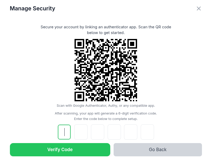 QR code / input pin page